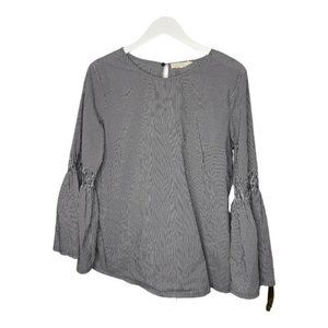 Solitaire Blue & White Stripe Bell Sleeve Blouse Top Women's Medium